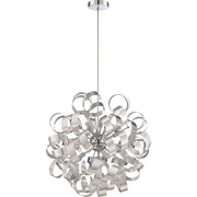 Quoizel Ribbons 15in 1-Light Pendant | Contemporary Chrome and White Etched Glass | Kitchen Island & Dining Room | 15 x 22 x 15 in | Model RBN2823MN