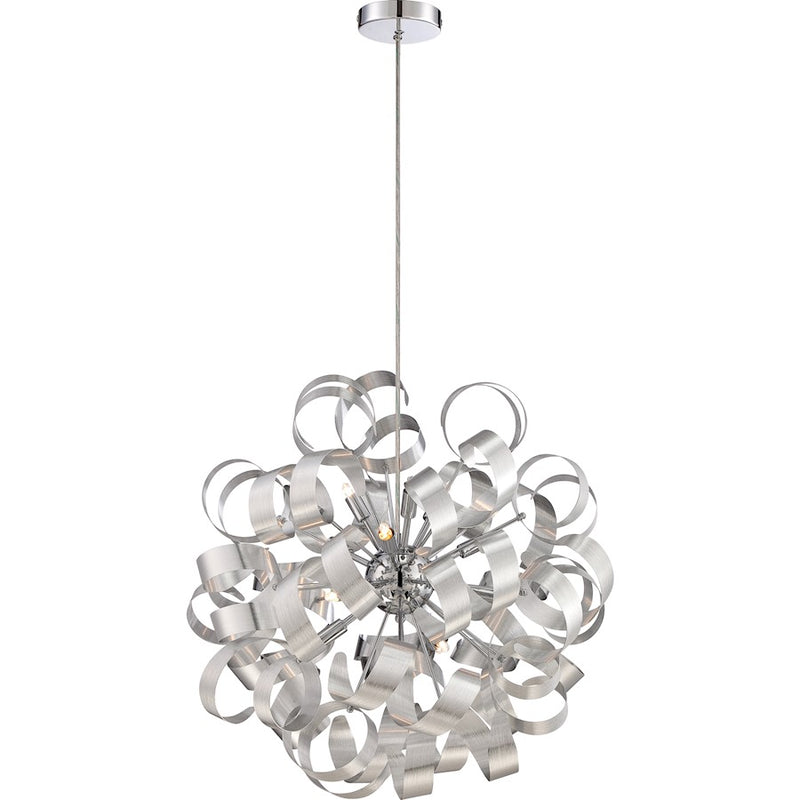 Quoizel Ribbons 15in 1-Light Pendant | Contemporary Chrome and White Etched Glass | Kitchen Island & Dining Room | 15 x 22 x 15 in | Model RBN2823MN