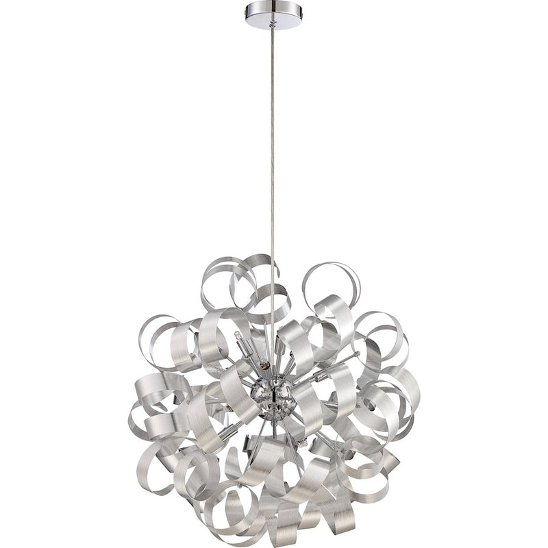 Quoizel Ribbons 15in 1-Light Pendant | Contemporary Chrome and White Etched Glass | Kitchen Island & Dining Room | 15 x 22 x 15 in | Model RBN2823MN