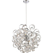 Quoizel Ribbons 15in 1-Light Pendant | Contemporary Chrome and White Etched Glass | Kitchen Island & Dining Room | 15 x 22 x 15 in | Model RBN2823MN