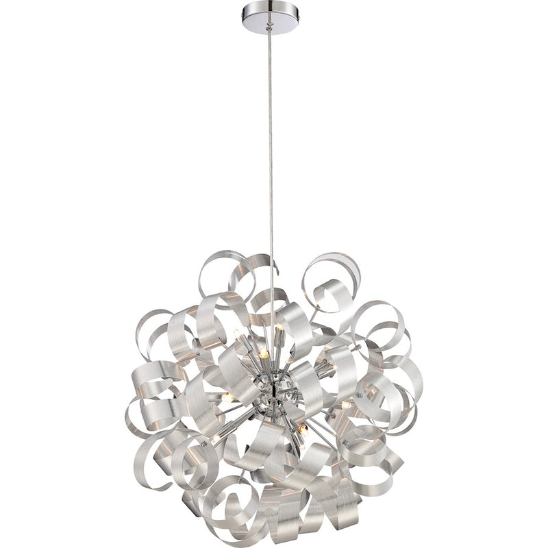 Quoizel Ribbons 15in 1-Light Pendant | Contemporary Chrome and White Etched Glass | Kitchen Island & Dining Room | 15 x 22 x 15 in | Model RBN2823MN