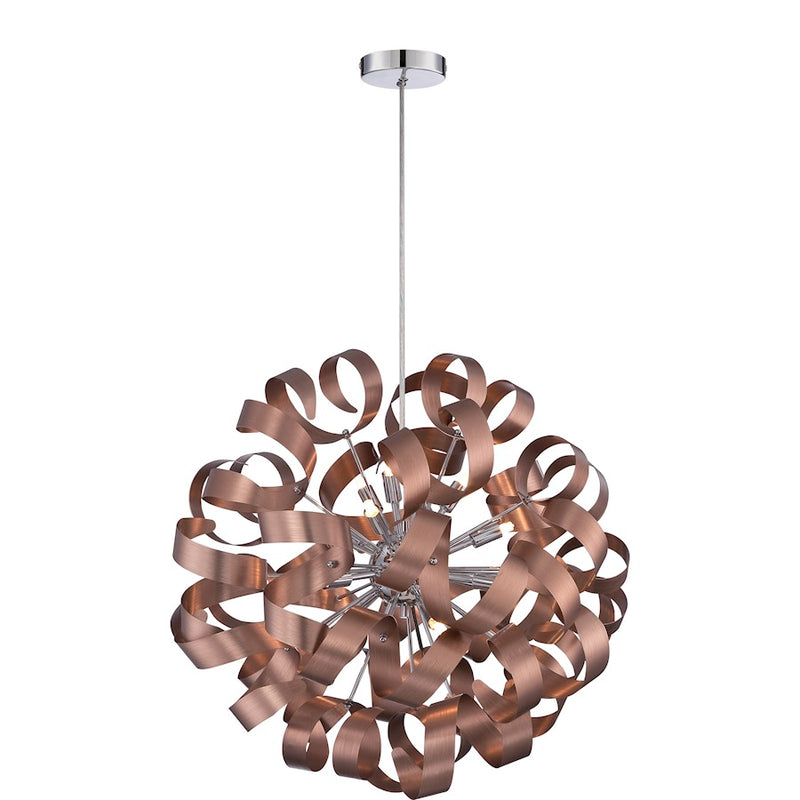 Quoizel Ribbons 23in 12-Light Pendant | Modern Satin Copper Swirl Metal | Dining Room & Entryway | 23 x 23 in | Model RBN2823SG