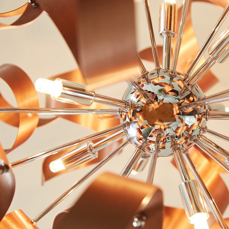 Quoizel Ribbons 23in 12-Light Pendant | Modern Satin Copper Swirl Metal | Dining Room & Entryway | 23 x 23 in | Model RBN2823SG