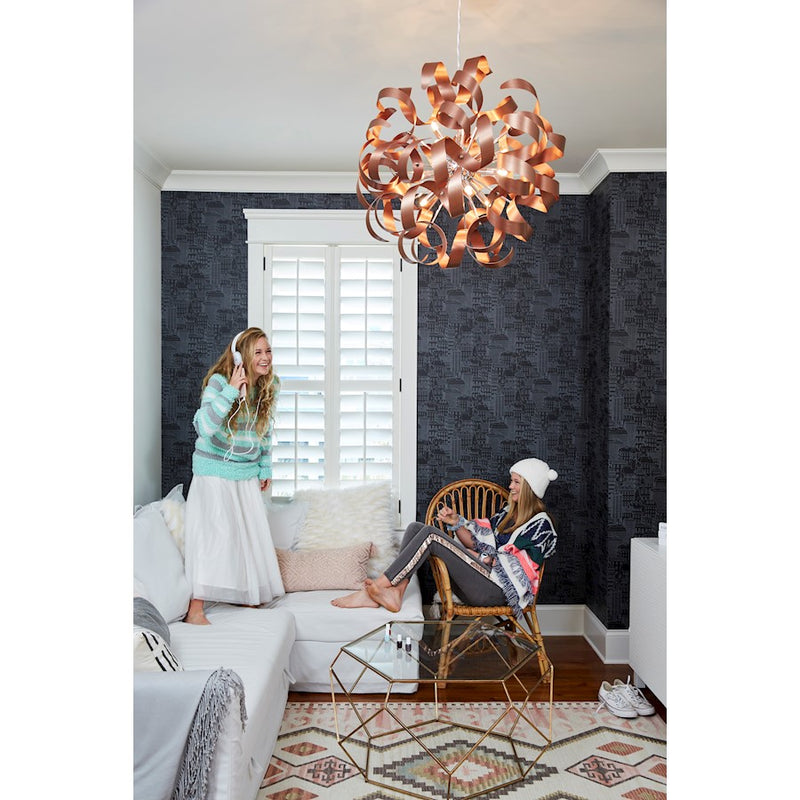 Quoizel Ribbons 23in 12-Light Pendant | Modern Satin Copper Swirl Metal | Dining Room & Entryway | 23 x 23 in | Model RBN2823SG