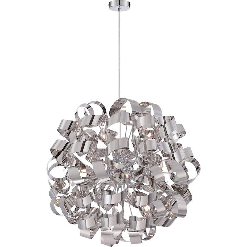 Quoizel Ribbons 31in 12-Light Pendant | Modern Polished Chrome Steel | Dining Room & Foyer | 31 x 31 x 31 in | Model RBN2831C