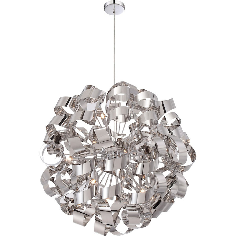 Quoizel Ribbons 31in 12-Light Pendant | Modern Polished Chrome Steel | Dining Room & Foyer | 31 x 31 x 31 in | Model RBN2831C