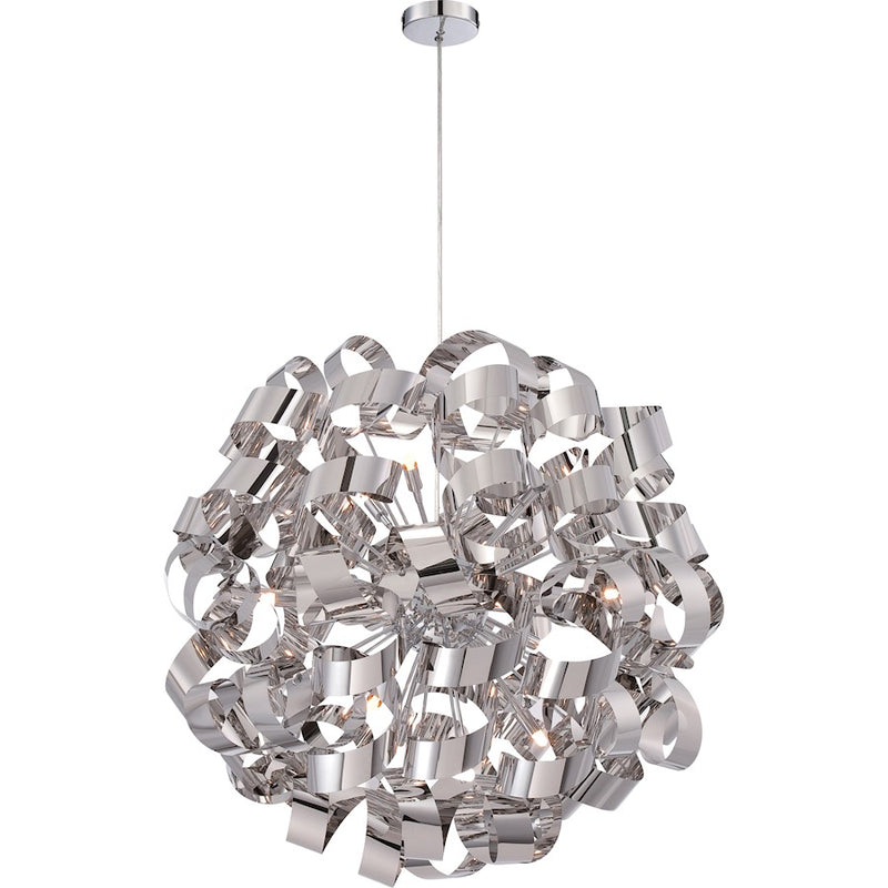 Quoizel Ribbons 31in 12-Light Pendant | Modern Polished Chrome Steel | Dining Room & Foyer | 31 x 31 x 31 in | Model RBN2831C