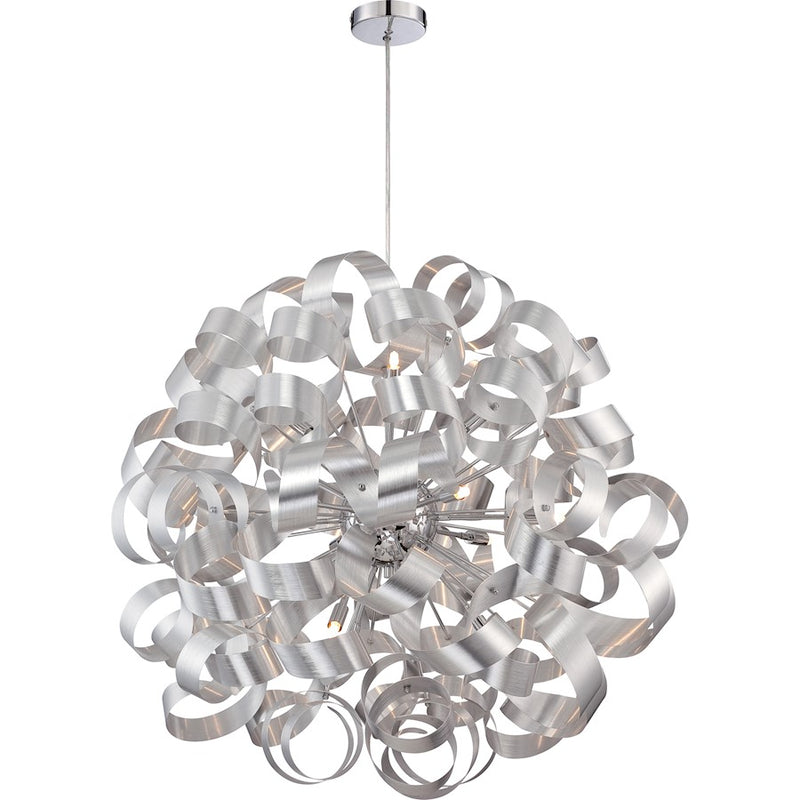 Quoizel Ribbons 31in 12-Light Pendant | Modern Millenia Steel | Dining Room & Foyer | 31 x 31 x 31 in | Model RBN2831MN