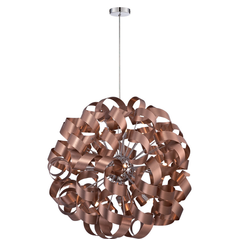 Quoizel Ribbons 31in 12-Light Pendant | Modern Satin Copper Steel | Dining Room & Foyer | 31 x 31 x 31 in | Model RBN2831SG