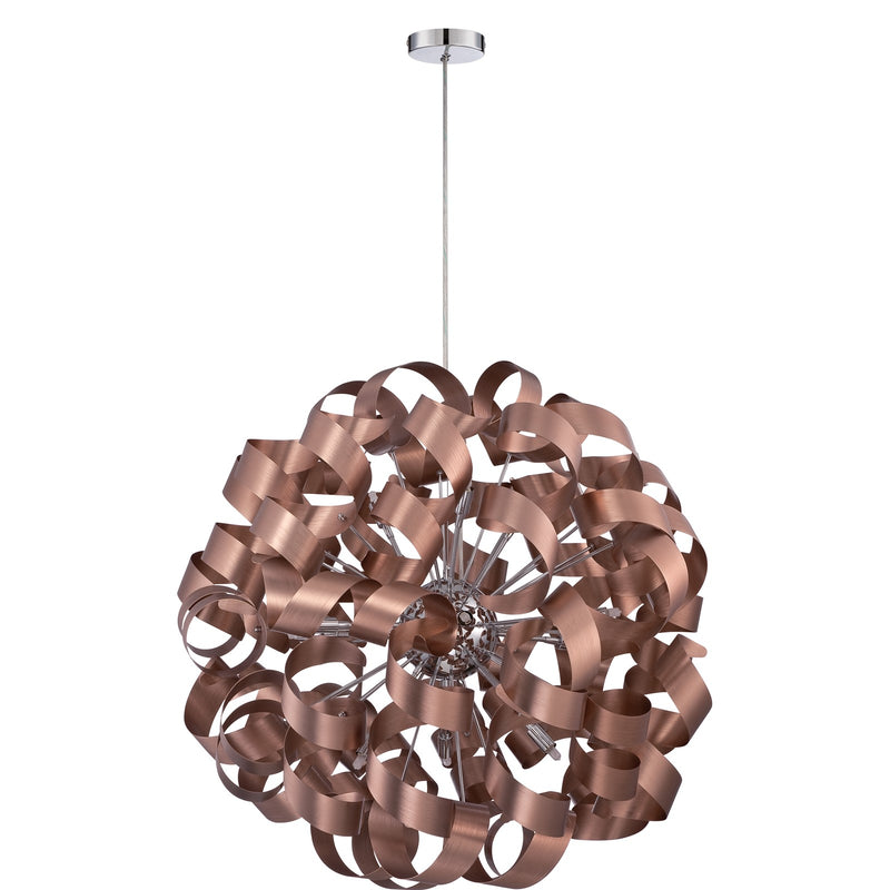 Quoizel Ribbons 31in 12-Light Pendant | Modern Satin Copper Steel | Dining Room & Foyer | 31 x 31 x 31 in | Model RBN2831SG