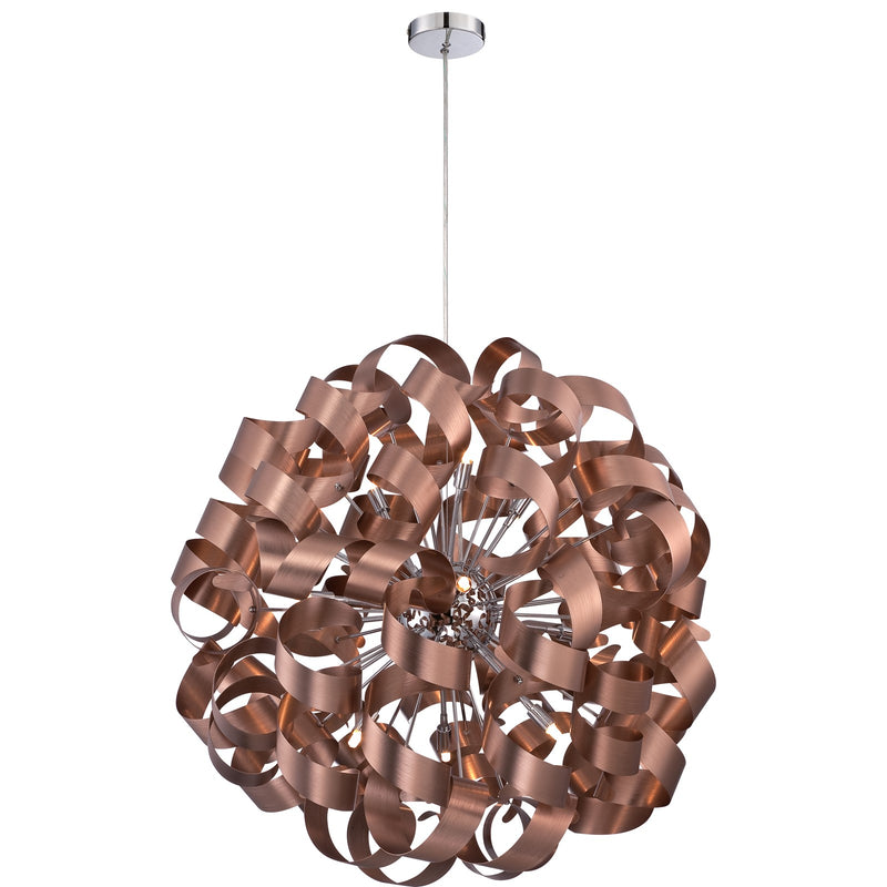 Quoizel Ribbons 31in 12-Light Pendant | Modern Satin Copper Steel | Dining Room & Foyer | 31 x 31 x 31 in | Model RBN2831SG