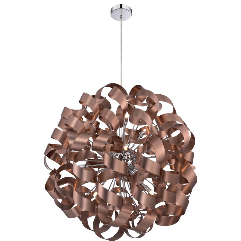 Quoizel Ribbons 31in 12-Light Pendant | Modern Satin Copper Steel | Dining Room & Foyer | 31 x 31 x 31 in | Model RBN2831SG