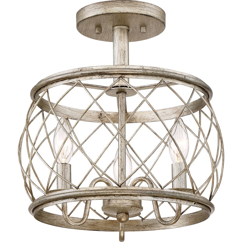Quoizel Dury 3 Light Semi-Flush Mount, Century Silver Leaf