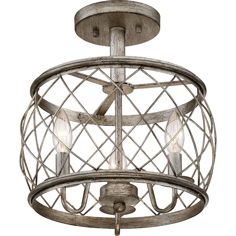 Quoizel Dury 3 Light Semi-Flush Mount, Century Silver Leaf