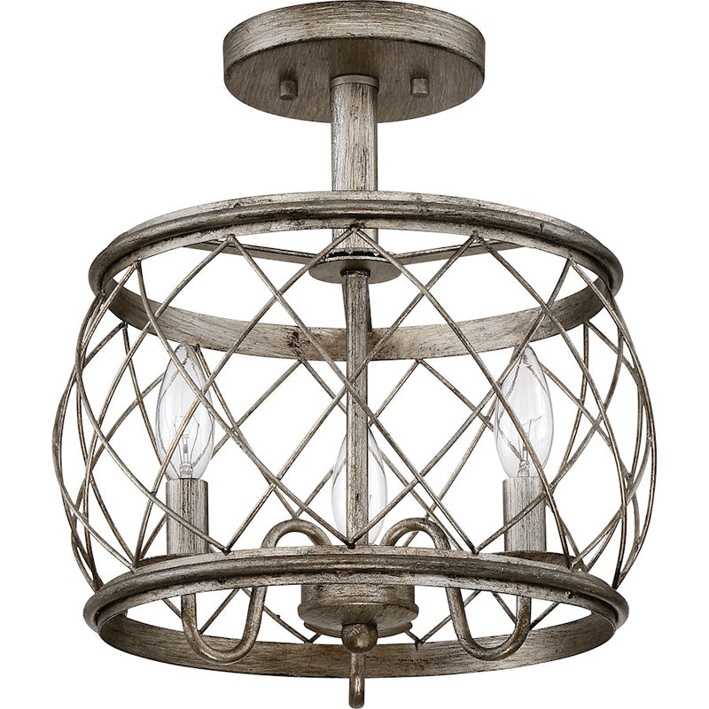 Quoizel Dury 3 Light Semi-Flush Mount, Century Silver Leaf