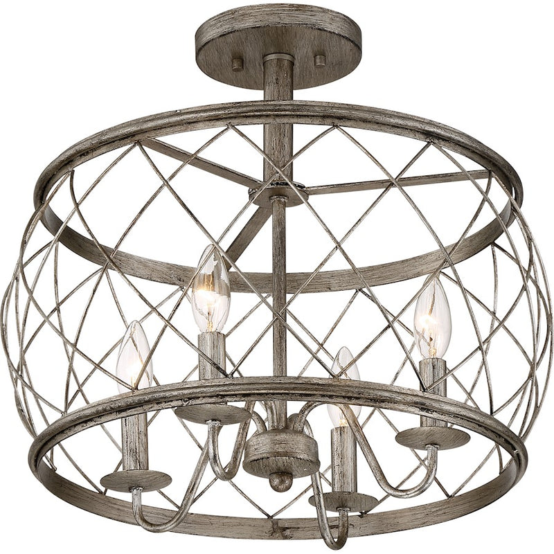 Quoizel Dury 4 Light Semi-Flush Mount, Century Silver Leaf