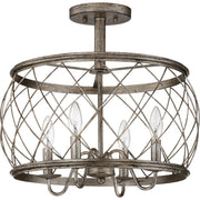 Quoizel Dury 4 Light Semi-Flush Mount, Century Silver Leaf