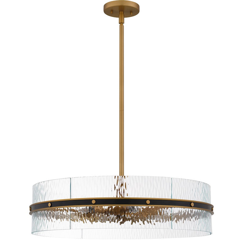 Quoizel Reagan 6Light Pendant, Matte Black/Clear Water Glass