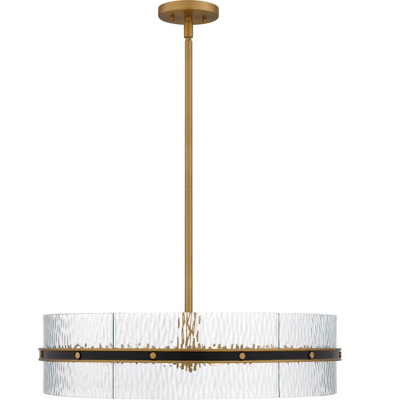 Quoizel Reagan 6Light Pendant, Matte Black/Clear Water Glass