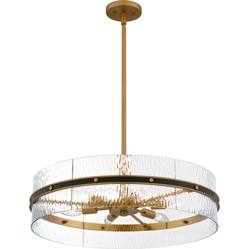 Quoizel Reagan 6Light Pendant, Matte Black/Clear Water Glass