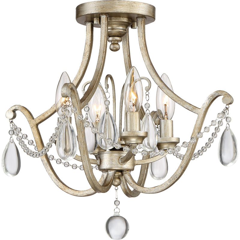 Quoizel Regent 16in 4-Light Semi-Flush Mount | Traditional Vintage Gold and Glass Beading | Bedroom & Hallway | 16 x 16 x 14.5 in | Model REG1716VG