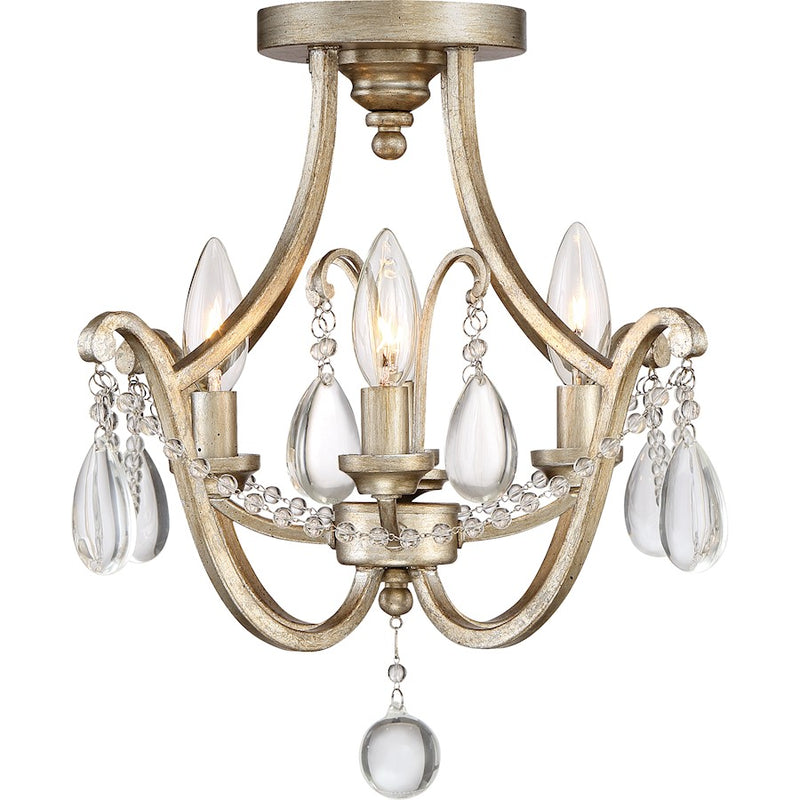 Quoizel Regent 16in 4-Light Semi-Flush Mount | Traditional Vintage Gold and Glass Beading | Bedroom & Hallway | 16 x 16 x 14.5 in | Model REG1716VG