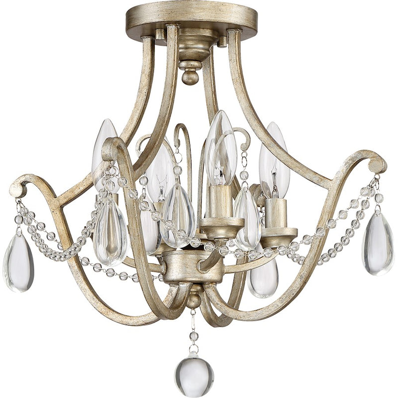 Quoizel Regent 16in 4-Light Semi-Flush Mount | Traditional Vintage Gold and Glass Beading | Bedroom & Hallway | 16 x 16 x 14.5 in | Model REG1716VG
