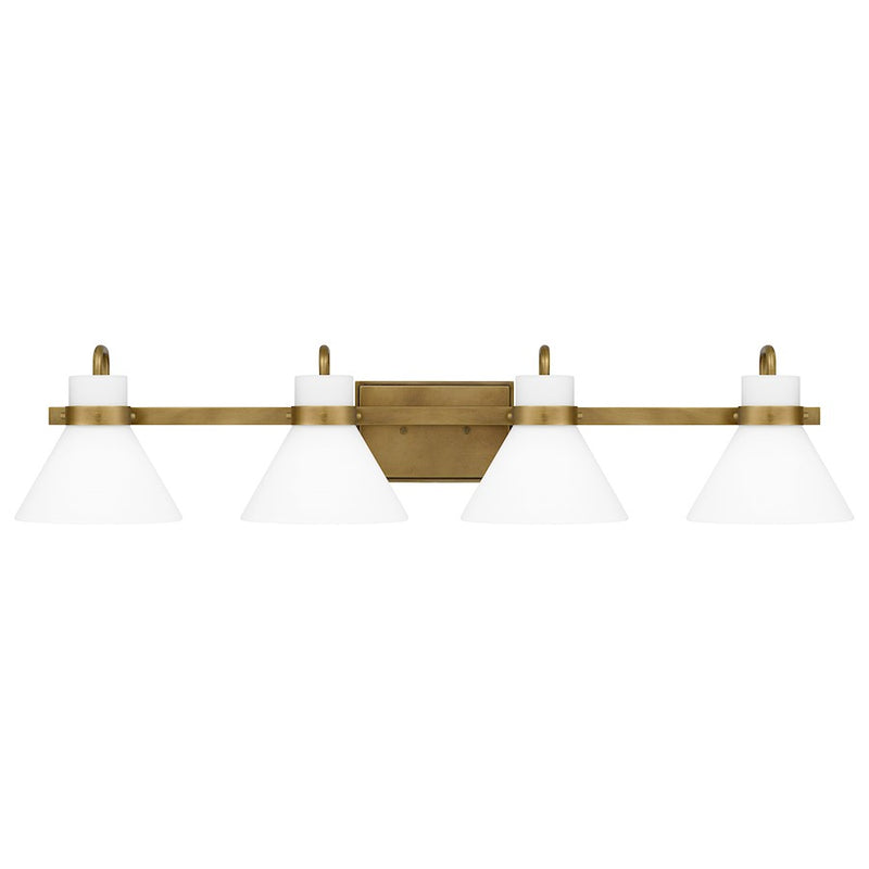 Quoizel Regency 4 Light Bath Vanity, Weathered Brass/Opal Etched