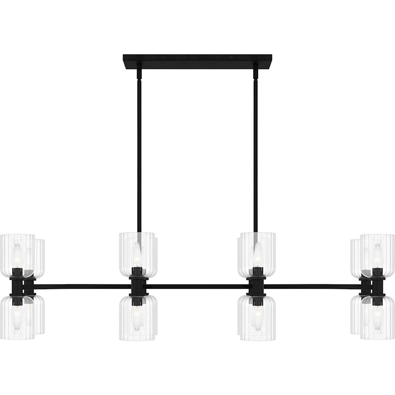 Quoizel Ramada 16 Light Island Light, Matte Black/Clear Ribbed Glass