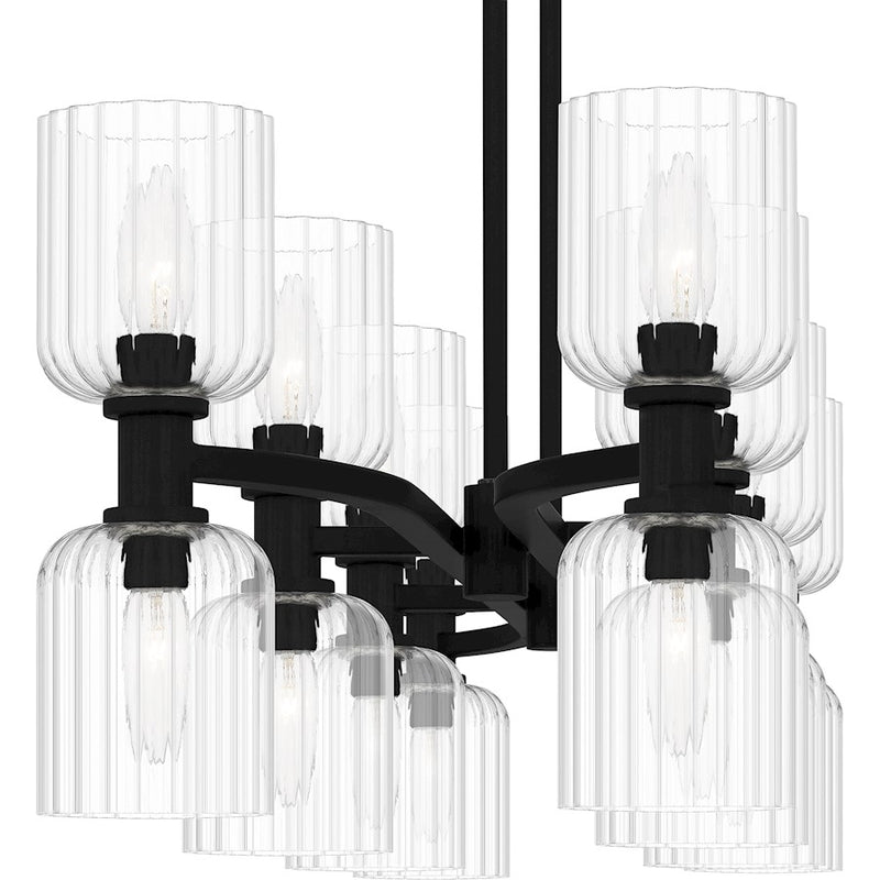 Quoizel Ramada 16 Light Island Light, Matte Black/Clear Ribbed Glass