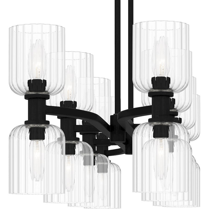 Quoizel Ramada 16 Light Island Light, Matte Black/Clear Ribbed Glass