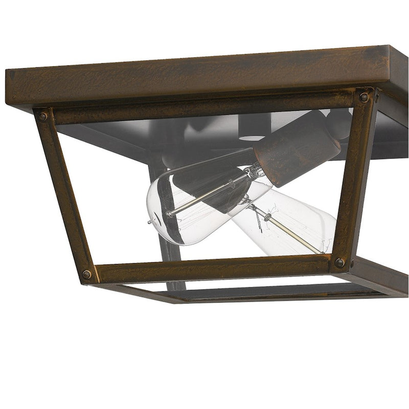 Quoizel Rue De Royal 2 Light Flush Mount, Industrial Bronze/Clear