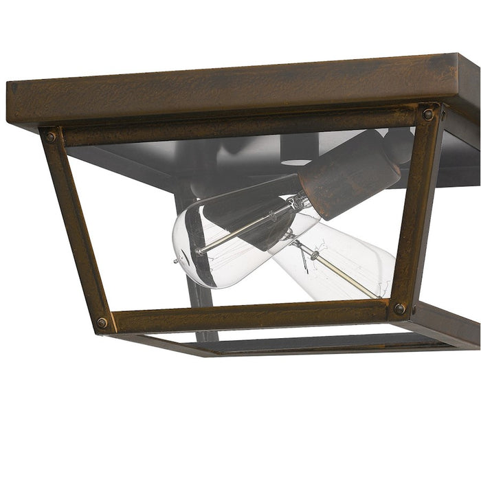 Quoizel Rue De Royal 2 Light Flush Mount, Industrial Bronze/Clear
