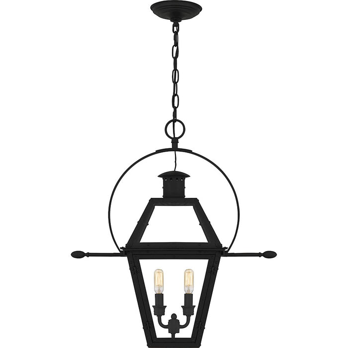 Quoizel Rue De Royal 2Lt Outdoor Lantern, Black/Clear/Tempering Panel