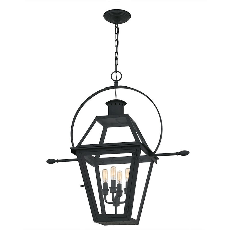 Quoizel Rue De Royal 4Lt Outdoor Lantern, Black/Clear/Tempering