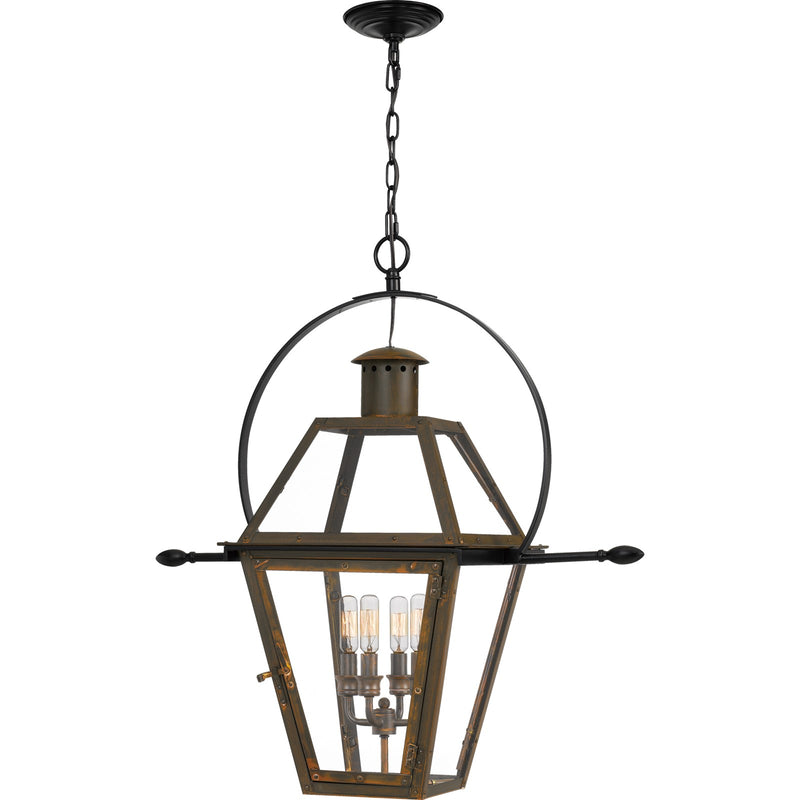 Quoizel Rue De Royal 14in 4-Light Outdoor Lantern | Traditional Industrial Bronze and Clear Glass | Covered Patio & Entryway | Model RO1914IZ
