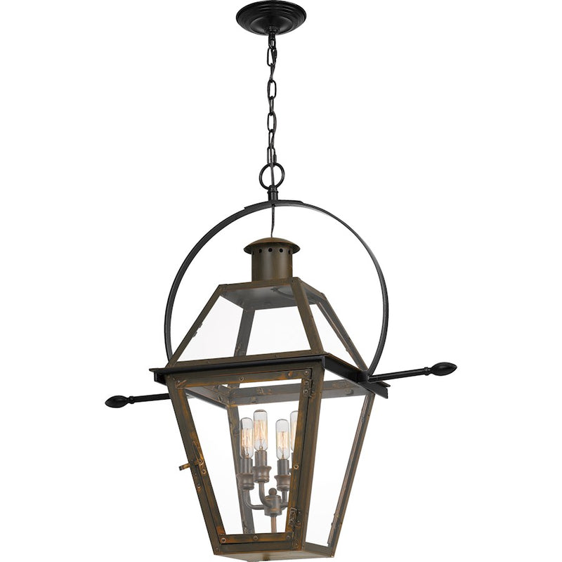 Quoizel Rue De Royal 14in 4-Light Outdoor Lantern | Traditional Industrial Bronze and Clear Glass | Covered Patio & Entryway | Model RO1914IZ