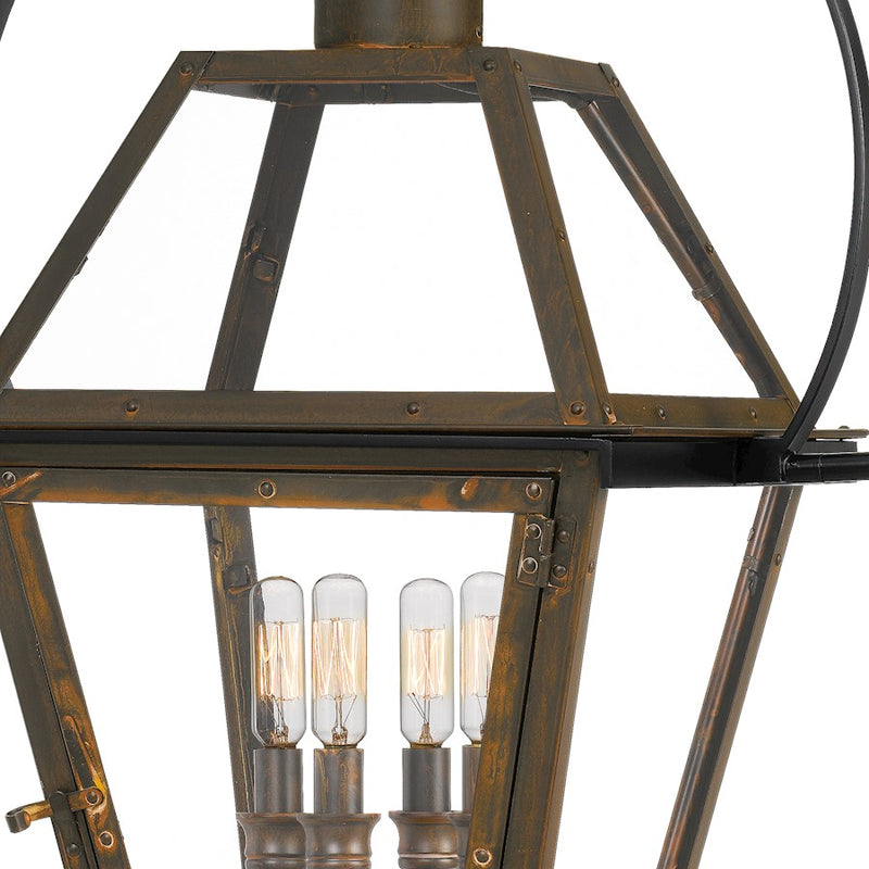 Quoizel Rue De Royal 14in 4-Light Outdoor Lantern | Traditional Industrial Bronze and Clear Glass | Covered Patio & Entryway | Model RO1914IZ