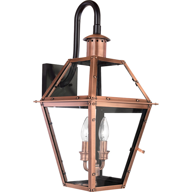 Quoizel Rue De Royal 22in 2-Light Outdoor Lantern | Traditional Aged Copper and Clear Glass | Front Porch & Entryway | Model RO8411AC