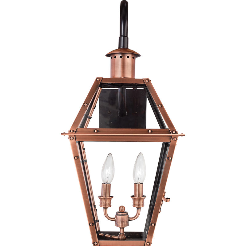 Quoizel Rue De Royal 22in 2-Light Outdoor Lantern | Traditional Aged Copper and Clear Glass | Front Porch & Entryway | Model RO8411AC