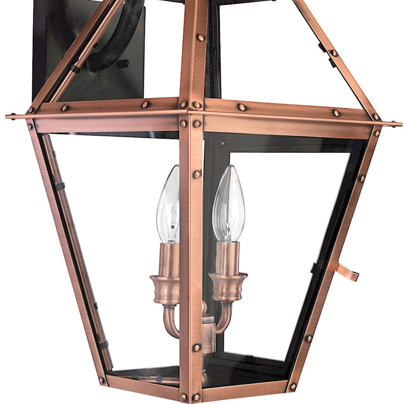 Quoizel Rue De Royal 22in 2-Light Outdoor Lantern | Traditional Aged Copper and Clear Glass | Front Porch & Entryway | Model RO8411AC