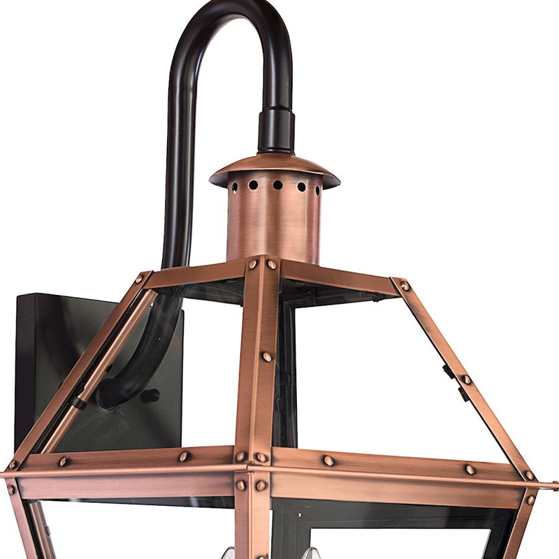 Quoizel Rue De Royal 22in 2-Light Outdoor Lantern | Traditional Aged Copper and Clear Glass | Front Porch & Entryway | Model RO8411AC