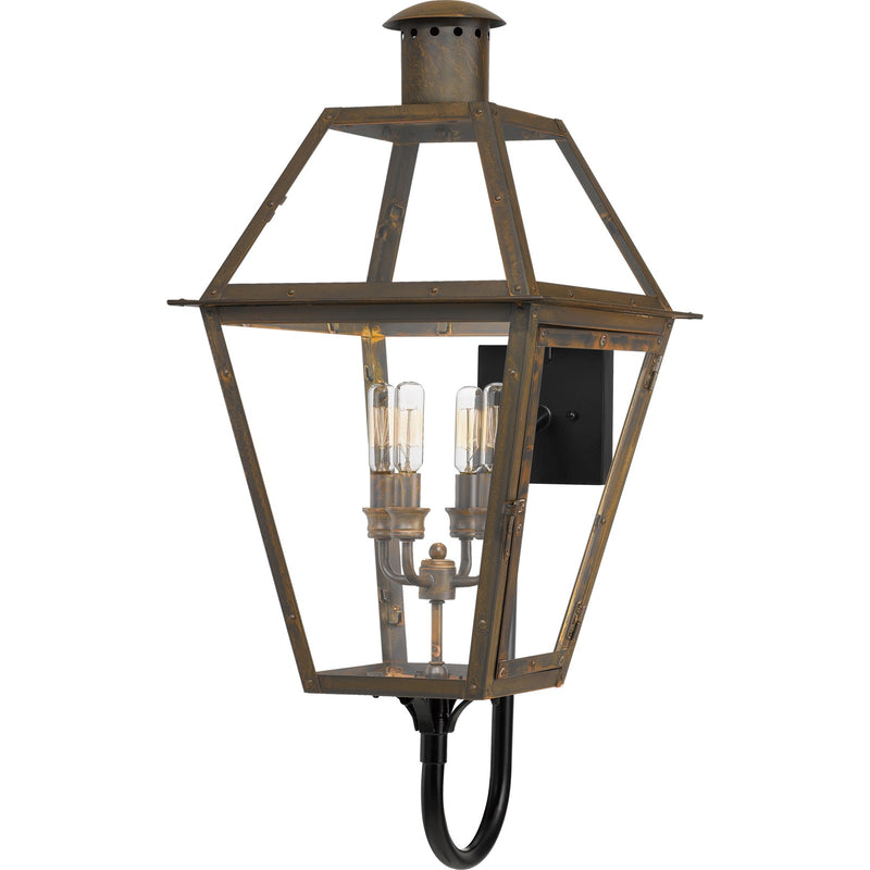 Quoizel Rue De Royal 16in 4-Light Outdoor Lantern | Traditional Industrial Bronze and Clear Glass | Front Porch & Patio | Model RO8414IZ