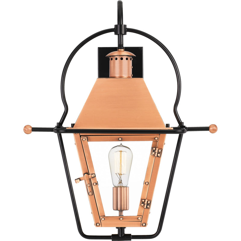Quoizel Rue De Royal 18in 1-Light Outdoor Lantern | Traditional Aged Copper and Clear Glass | Front Porch & Entryway | Model RO8418AC