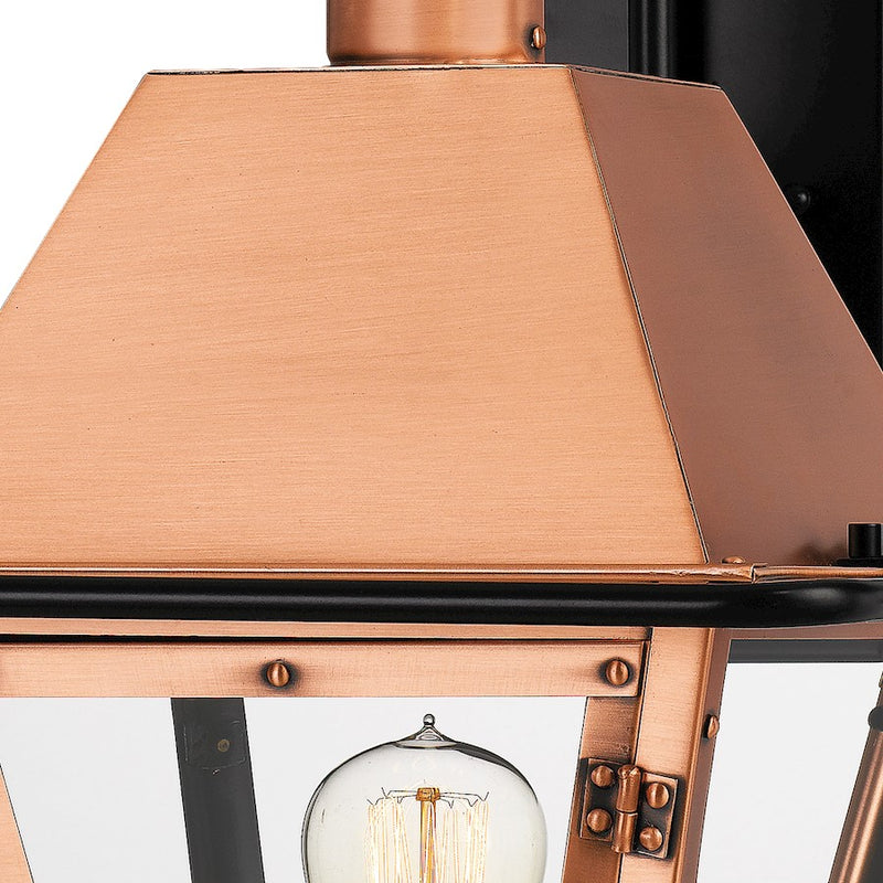 Quoizel Rue De Royal 18in 1-Light Outdoor Lantern | Traditional Aged Copper and Clear Glass | Front Porch & Entryway | Model RO8418AC