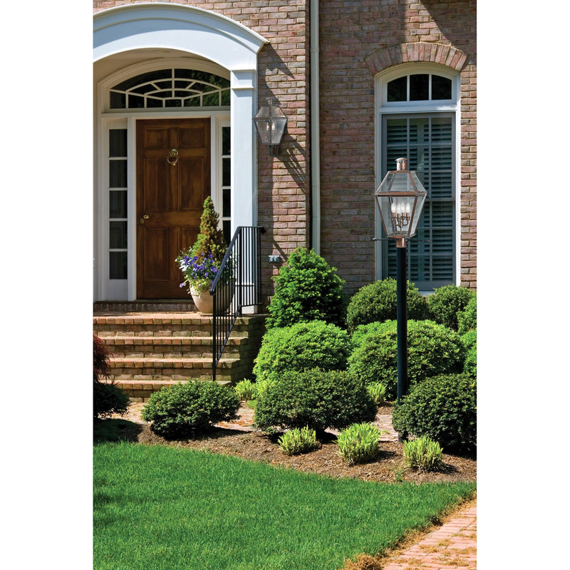 Quoizel Rue De Royal 18in 4-Light Outdoor Lantern | Traditional Aged Copper and Clear Glass | Front Porch & Entryway | Model RO9014AC