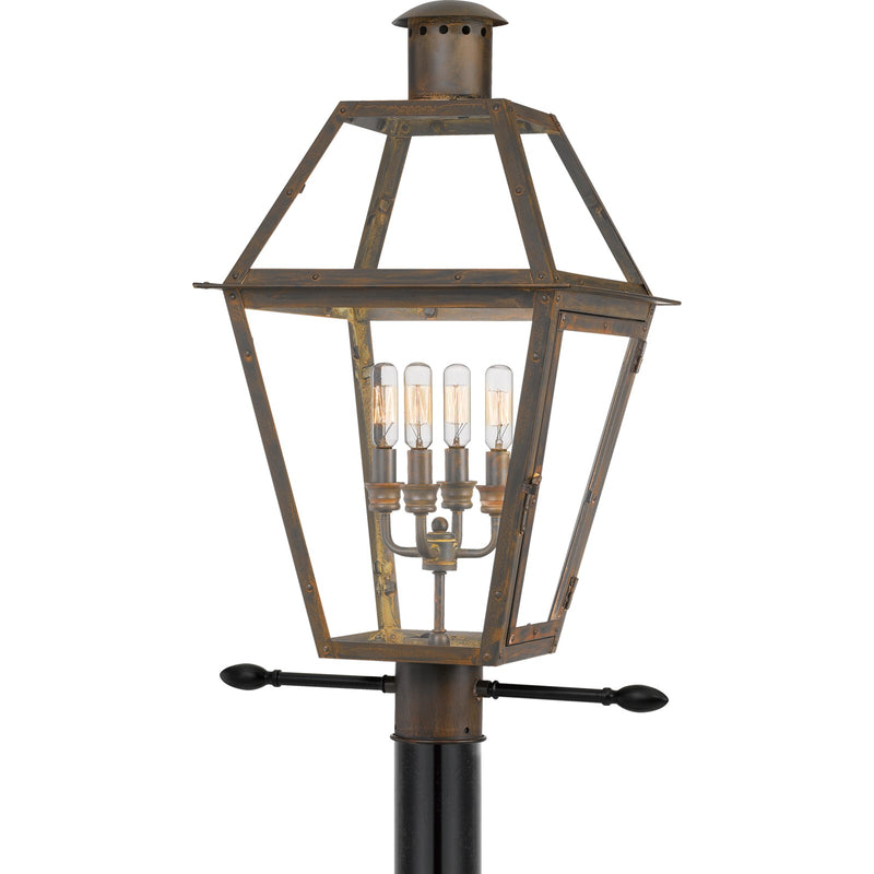 Quoizel Rue De Royal 18in 4-Light Outdoor Lantern | Traditional Industrial Bronze and Clear Glass | Front Porch & Entryway | Model RO9014IZ