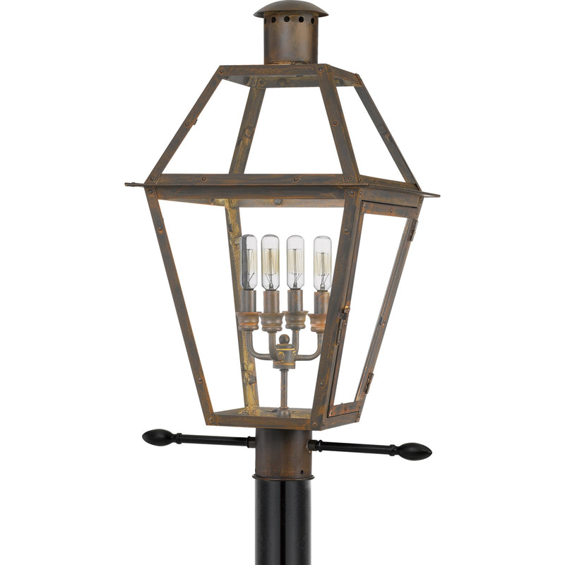 Quoizel Rue De Royal 18in 4-Light Outdoor Lantern | Traditional Industrial Bronze and Clear Glass | Front Porch & Entryway | Model RO9014IZ