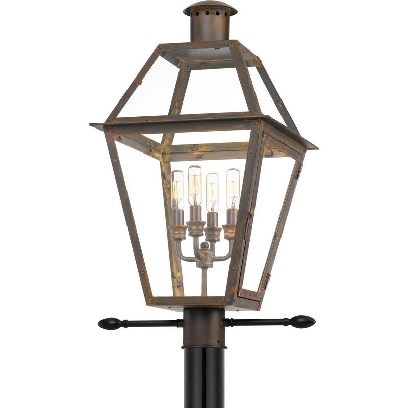 Quoizel Rue De Royal 18in 4-Light Outdoor Lantern | Traditional Industrial Bronze and Clear Glass | Front Porch & Entryway | Model RO9014IZ