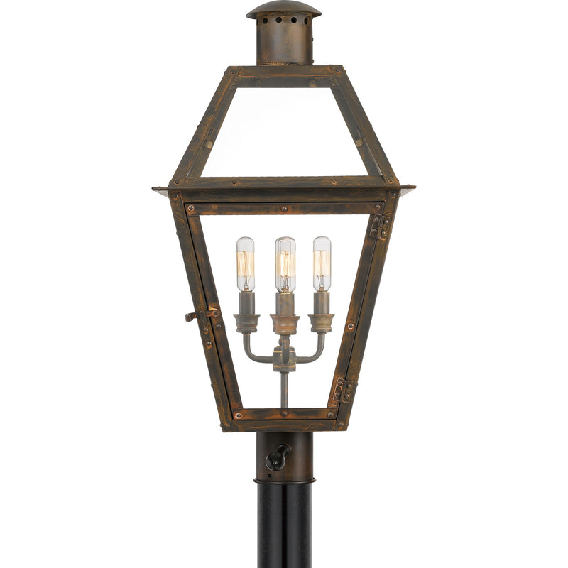 Quoizel Rue De Royal 18in 4-Light Outdoor Lantern | Traditional Industrial Bronze and Clear Glass | Front Porch & Entryway | Model RO9014IZ